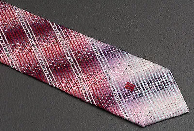 Daks Silk Neck Tie Red White & Blue Stripes With Rhinestones 3 1/4 Inch