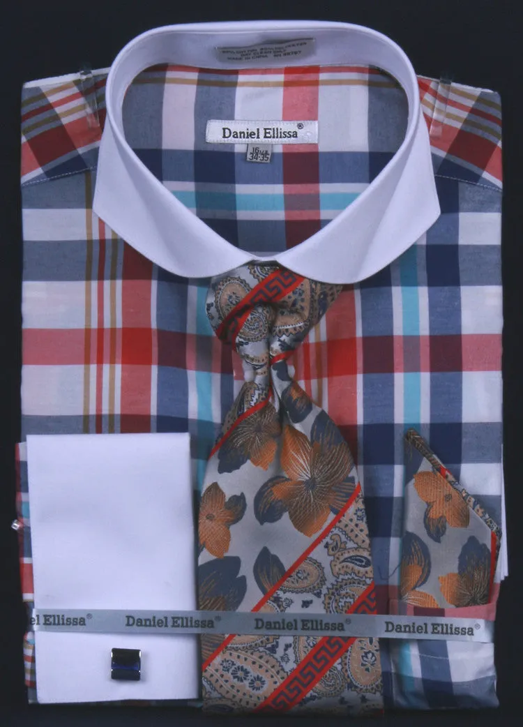 Daniel & Ellissa DS3767P2 Men's Multi Checker French Cuff Shirts with Cuff Links