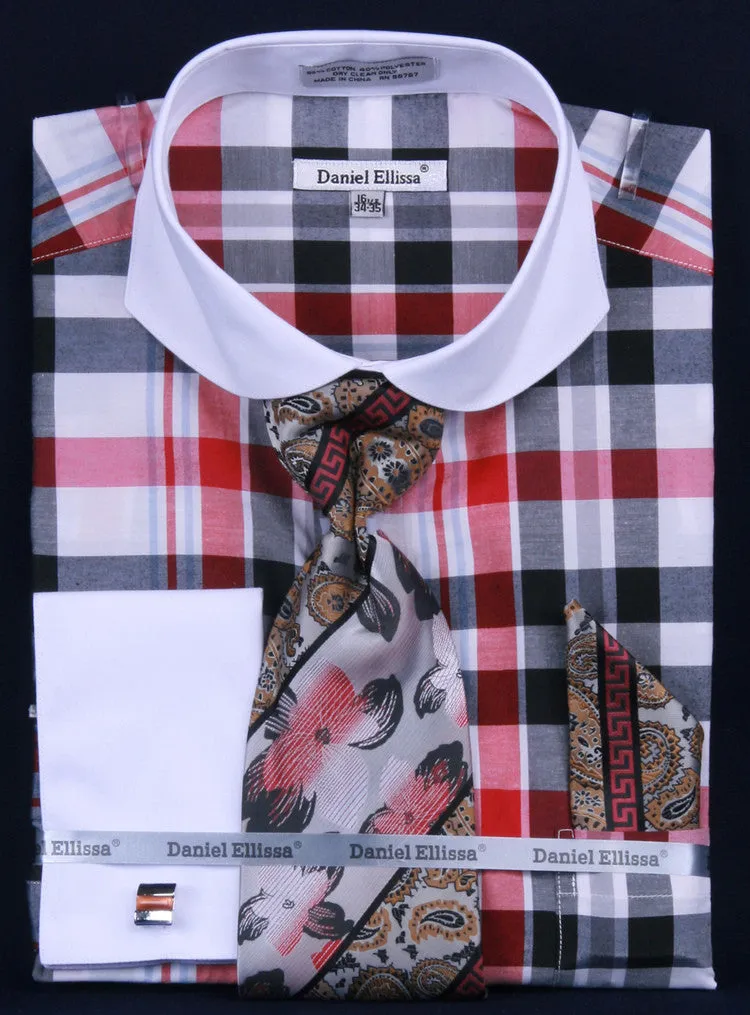 Daniel & Ellissa DS3767P2 Men's Multi Checker French Cuff Shirts with Cuff Links