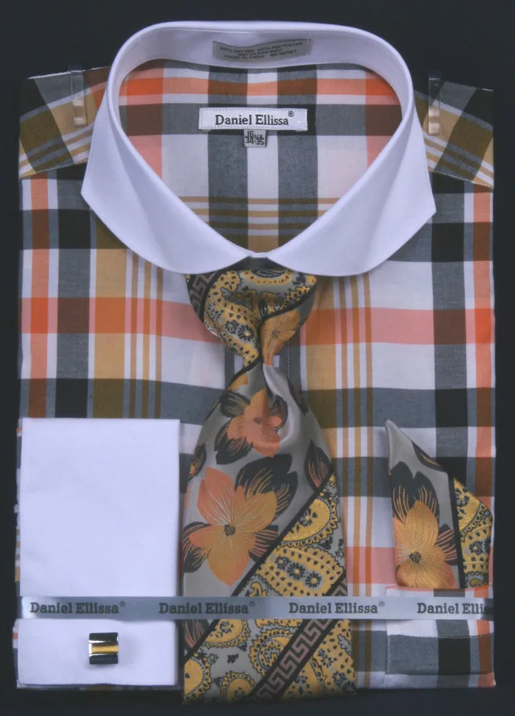 Daniel & Ellissa DS3767P2 Men's Multi Checker French Cuff Shirts with Cuff Links