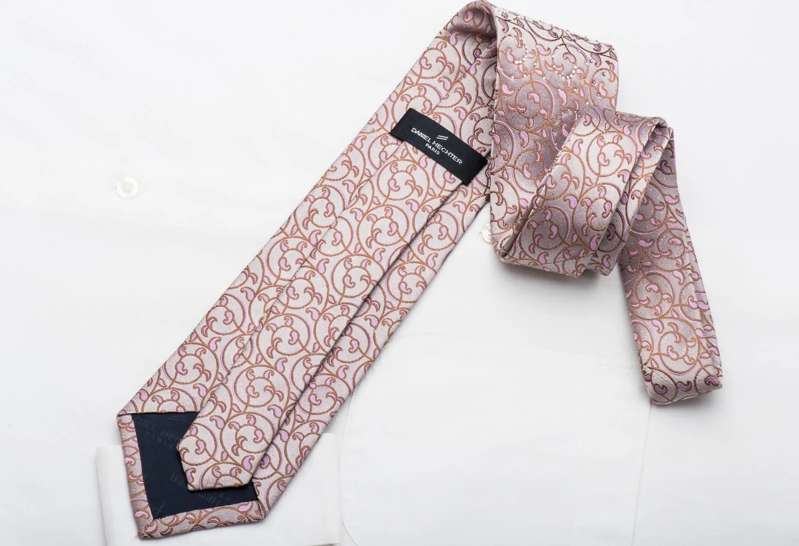 Daniel Hechter Men's Rhinestone Tie Scrolls On Mauve With Purple Sparkles
