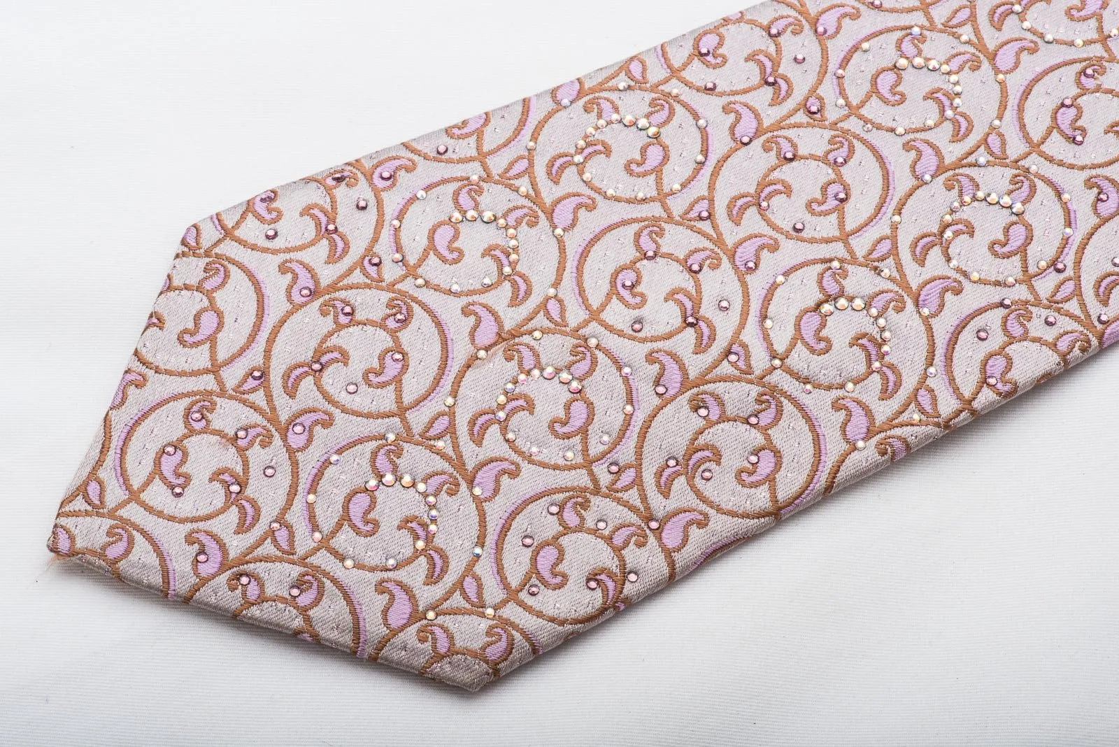 Daniel Hechter Men's Rhinestone Tie Scrolls On Mauve With Purple Sparkles