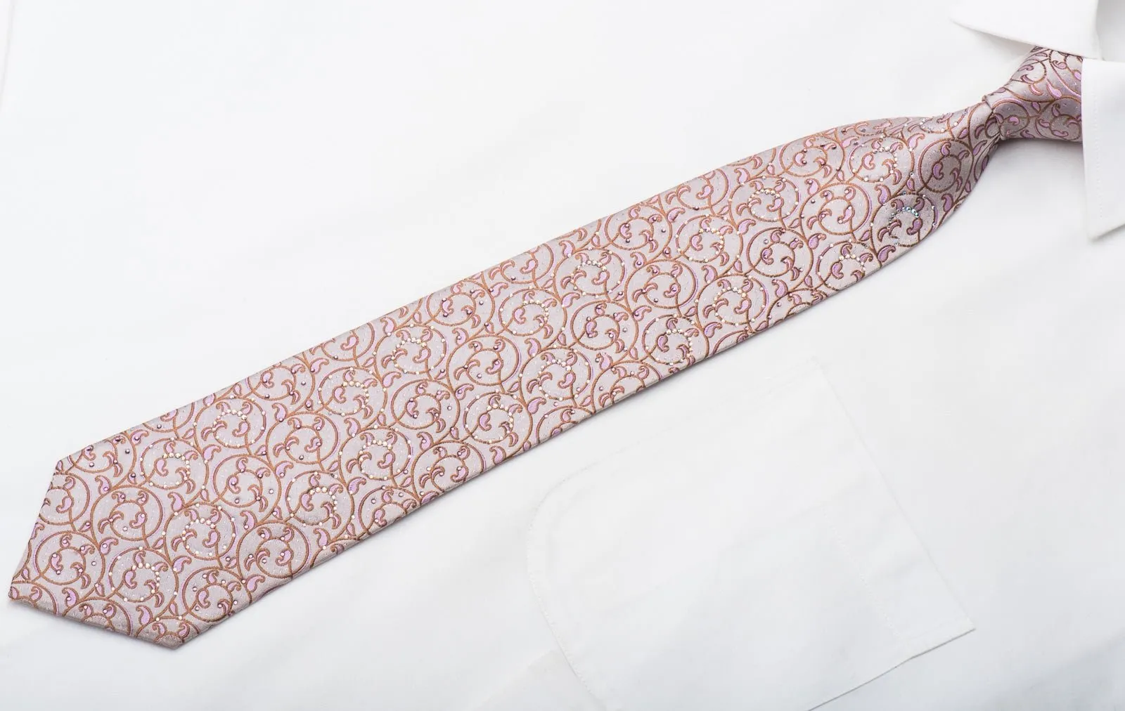 Daniel Hechter Men's Rhinestone Tie Scrolls On Mauve With Purple Sparkles