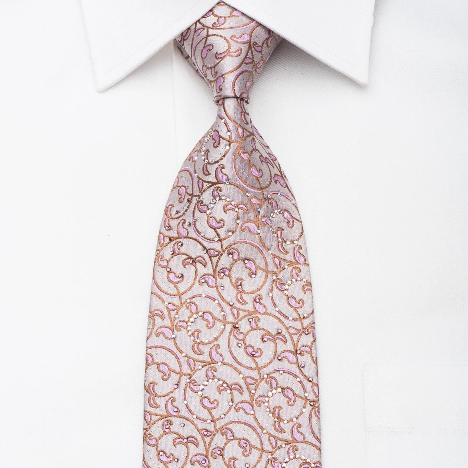 Daniel Hechter Men's Rhinestone Tie Scrolls On Mauve With Purple Sparkles