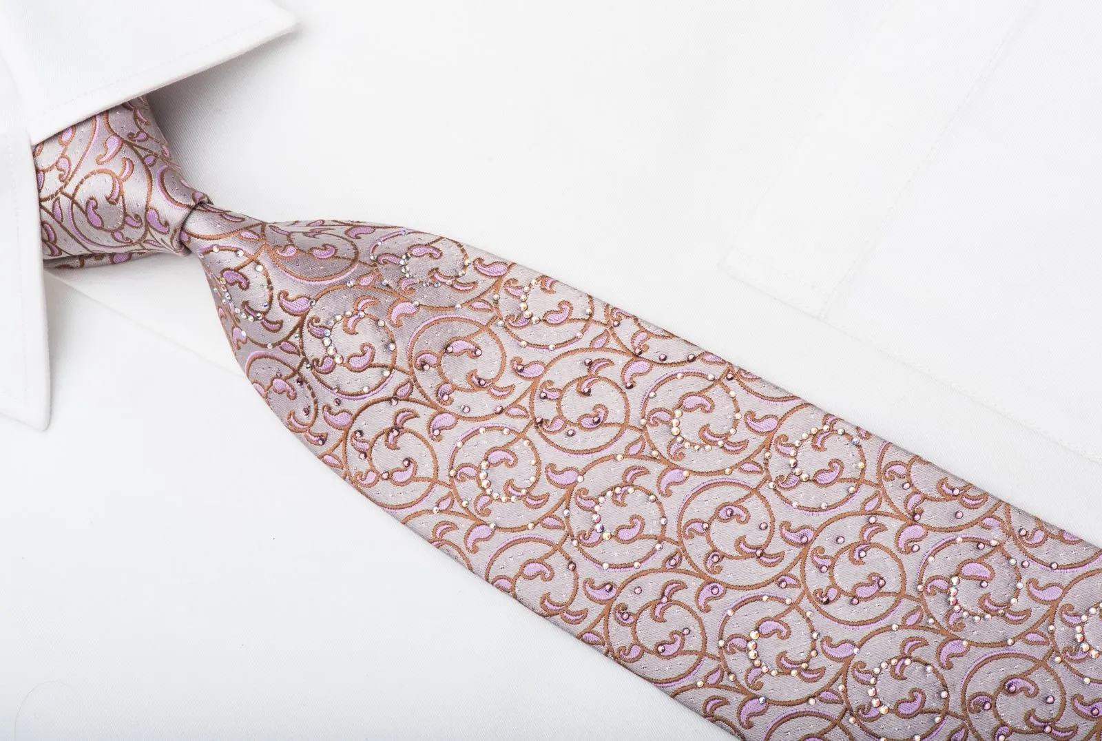 Daniel Hechter Men's Rhinestone Tie Scrolls On Mauve With Purple Sparkles