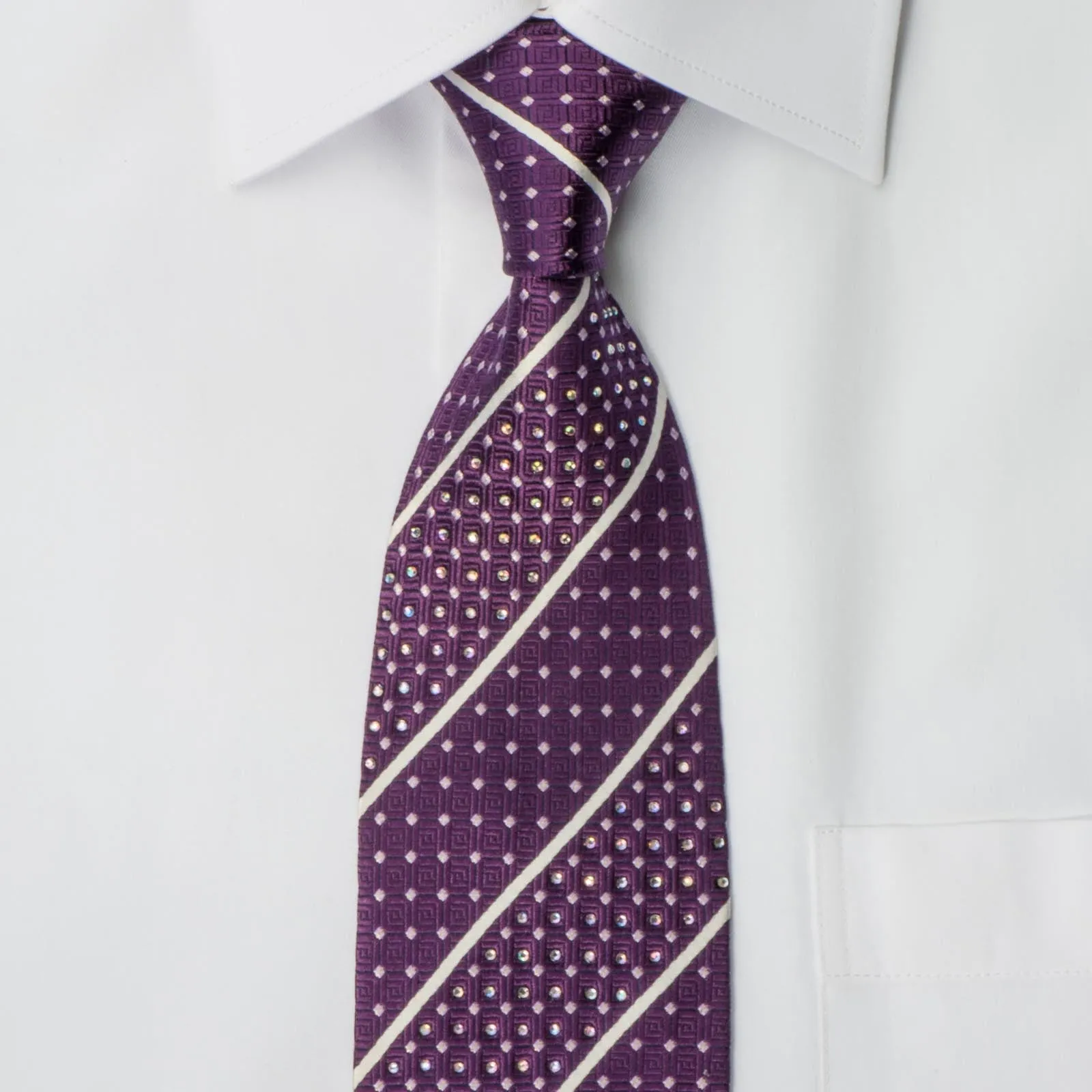Daniel Hechter Rhinestone Tie Silver Stripes On Purple With Silver Sparkles