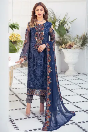 Dark Blue Pakistani Dress in Premium Chiffon #PF369