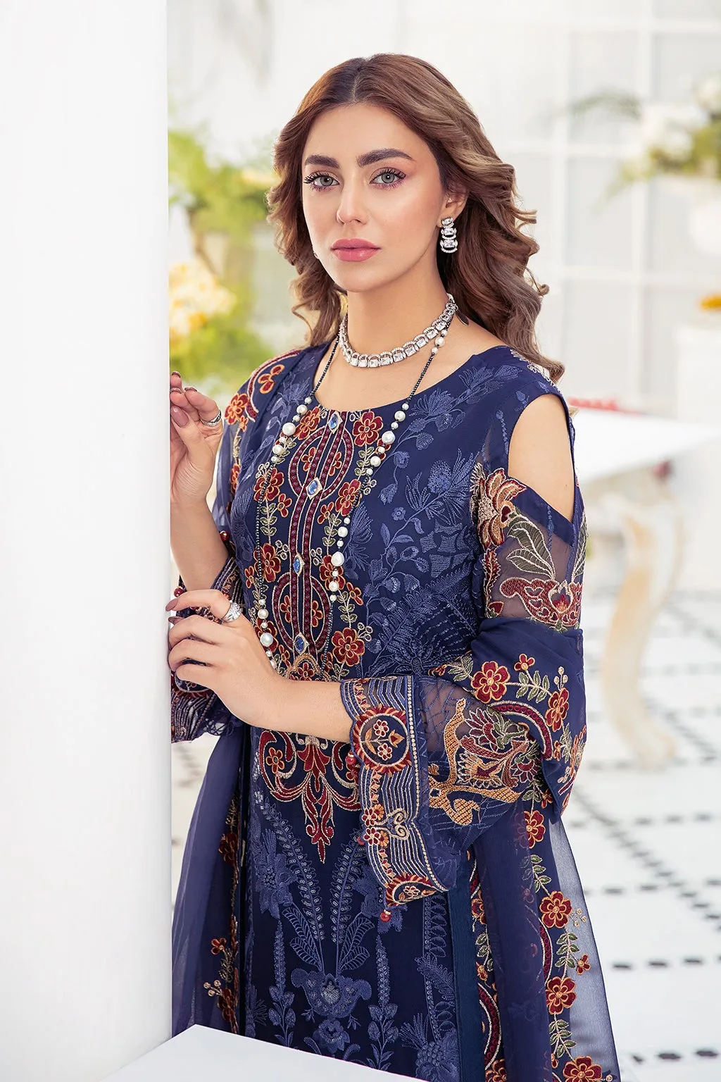 Dark Blue Pakistani Dress in Premium Chiffon #PF369