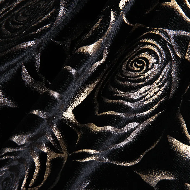 Dark Gold Floral Velvet Men Long Sleeves Shirt