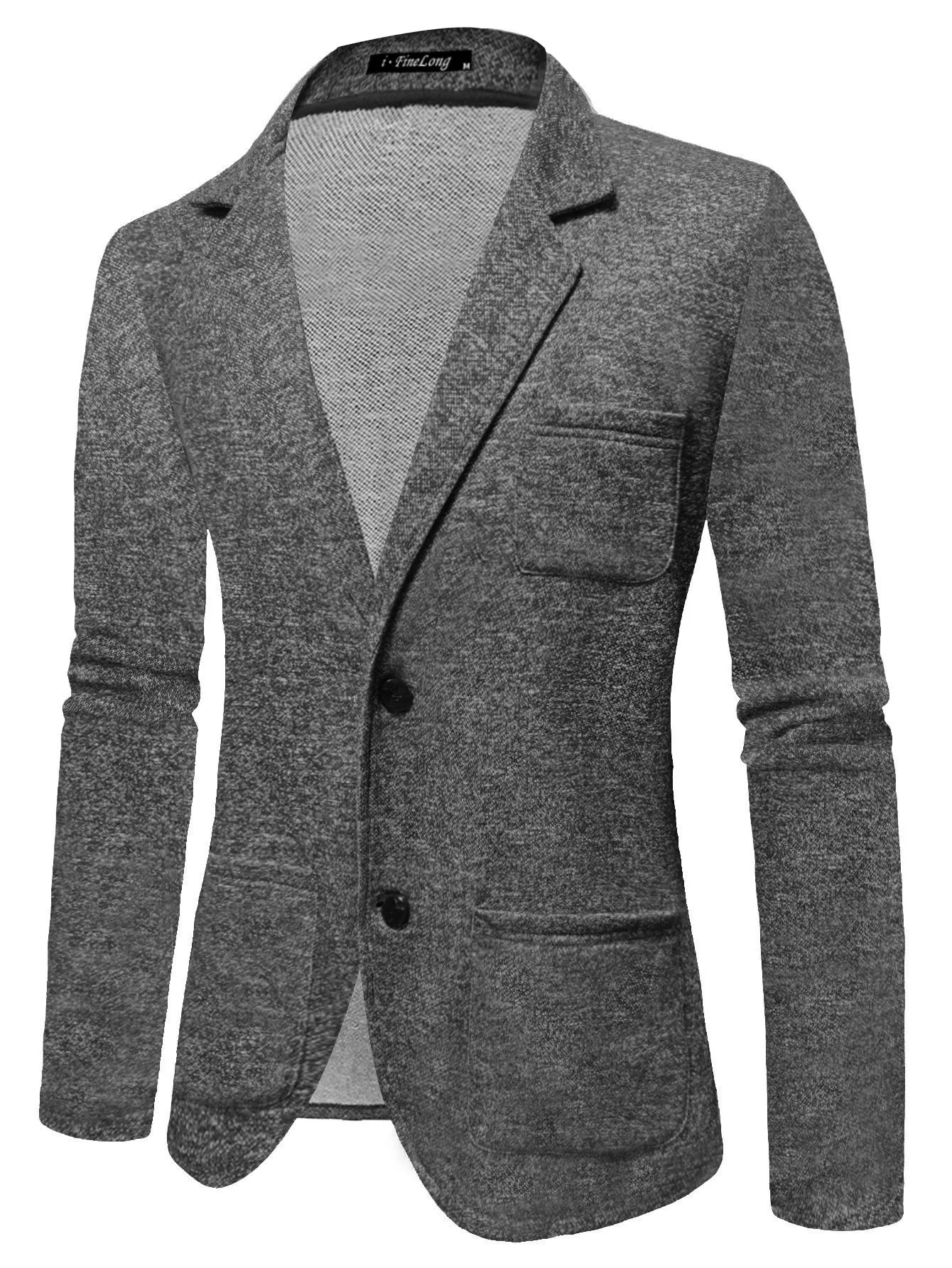 Dark Grey Lapel Collar Button Front Blazer