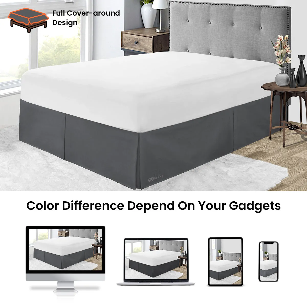 DARK GREY PLEATED BED SKIRT