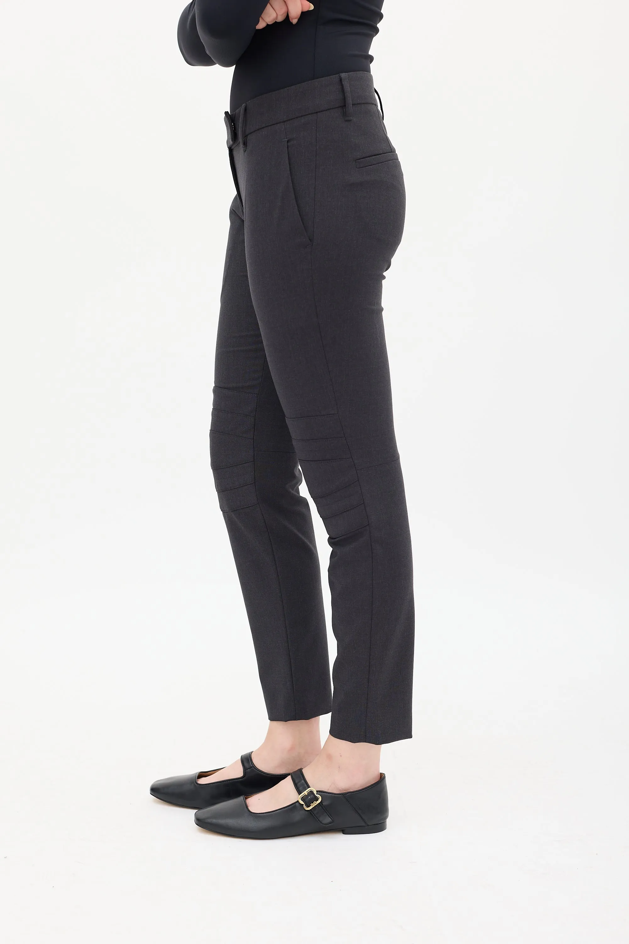 Dark Grey Wool Panelled Knee Trouser