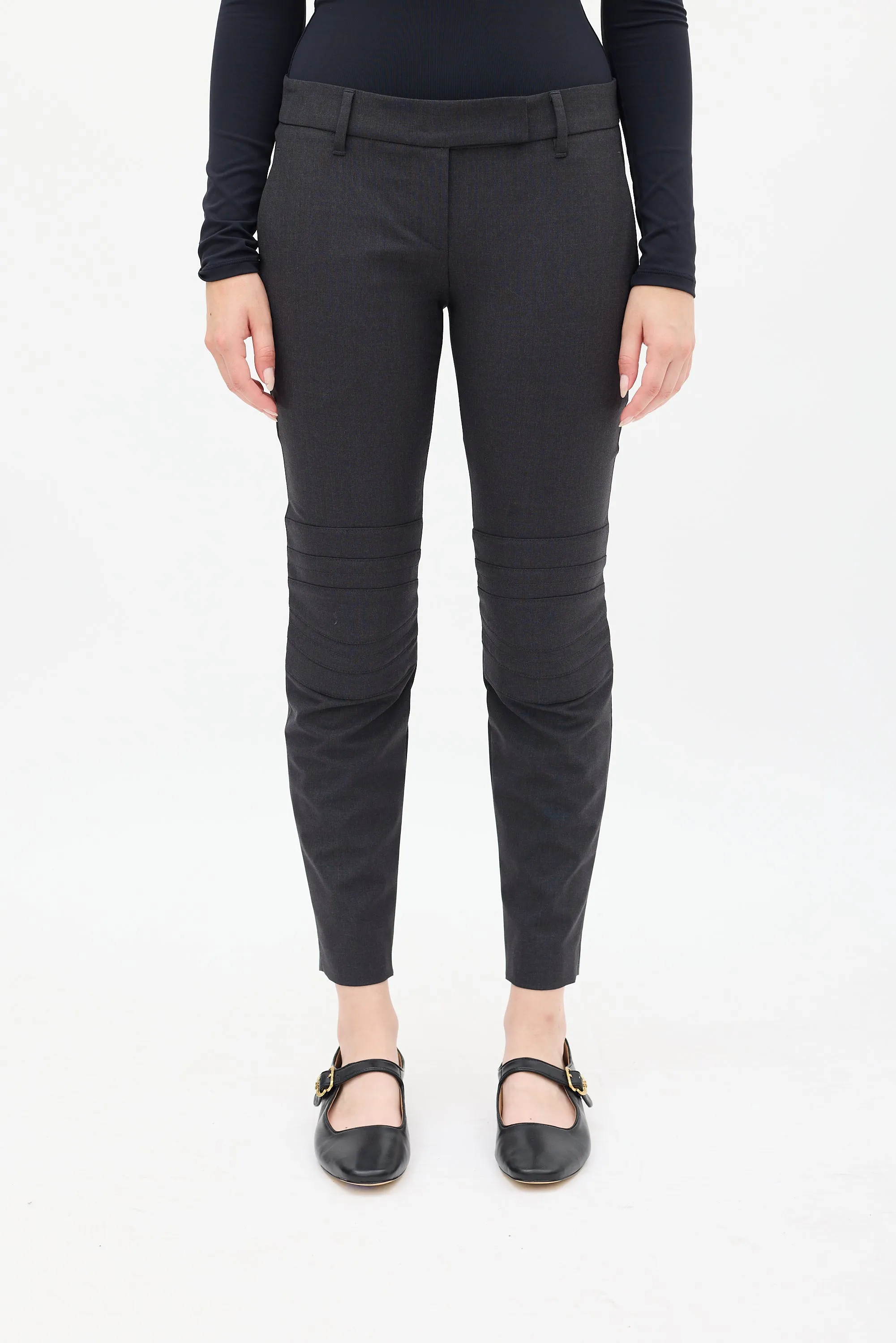 Dark Grey Wool Panelled Knee Trouser