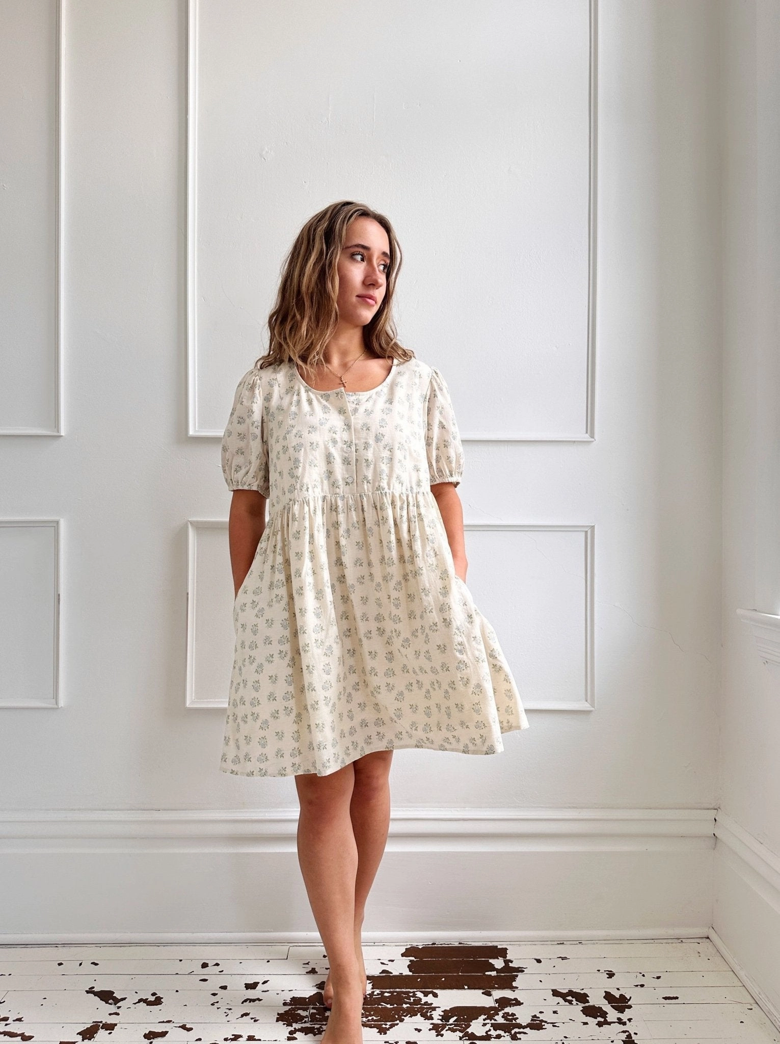 Trend Focused Everyday Comfort Wear Floral Puff Sleeve Mini Dress