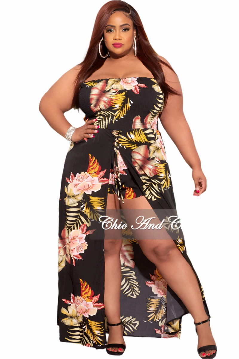 Final Sale Plus Size Strapless Romper in Black Floral Print Quality Material