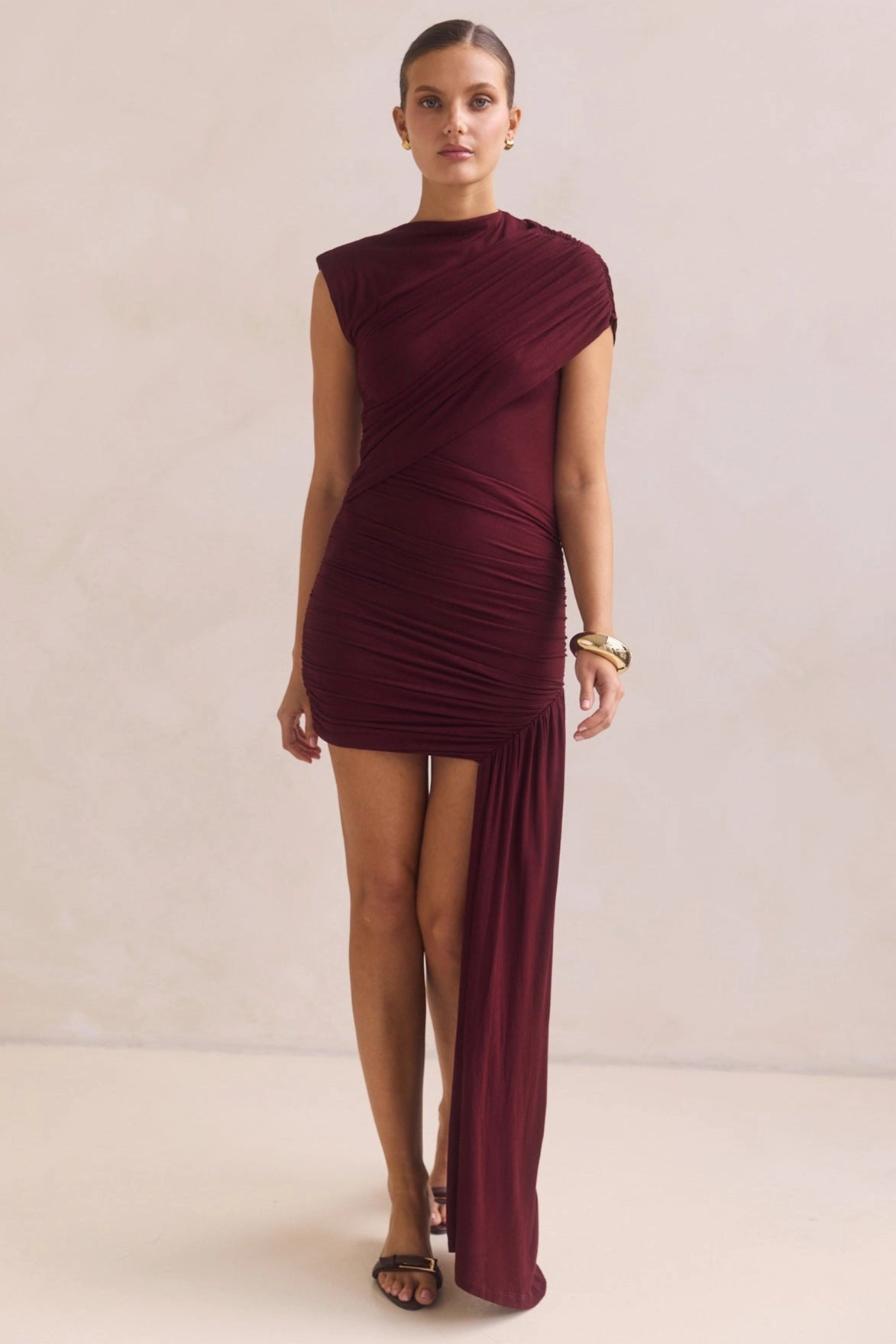 Silky-Lining Smart And Comfortable Isadora Mini Dress (Burgundy)