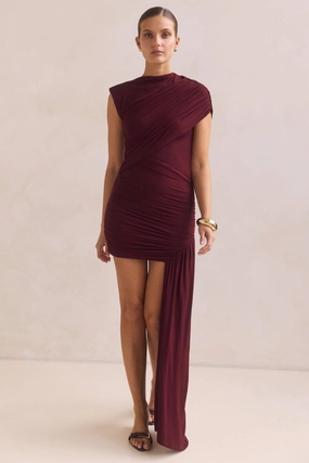 Silky-Lining Smart And Comfortable Isadora Mini Dress (Burgundy)