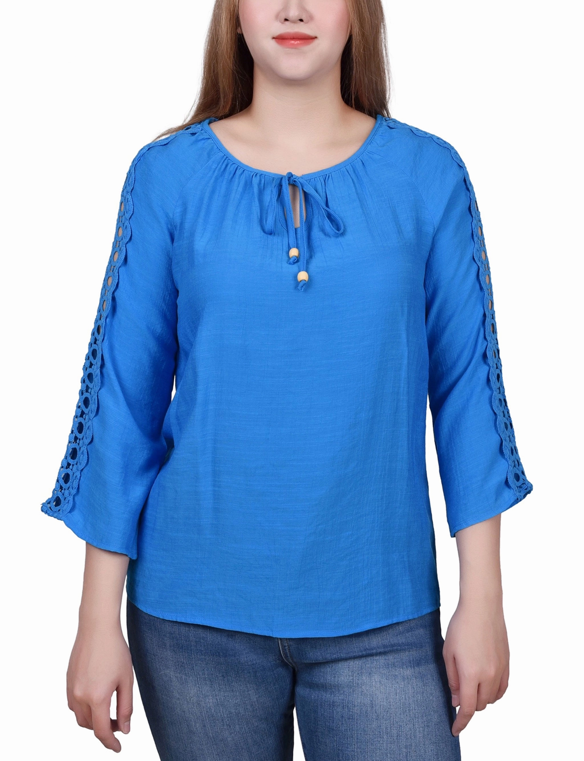 Zero Waste Cut Pattern 3/4 Sleeve Crochet Detail Blouse