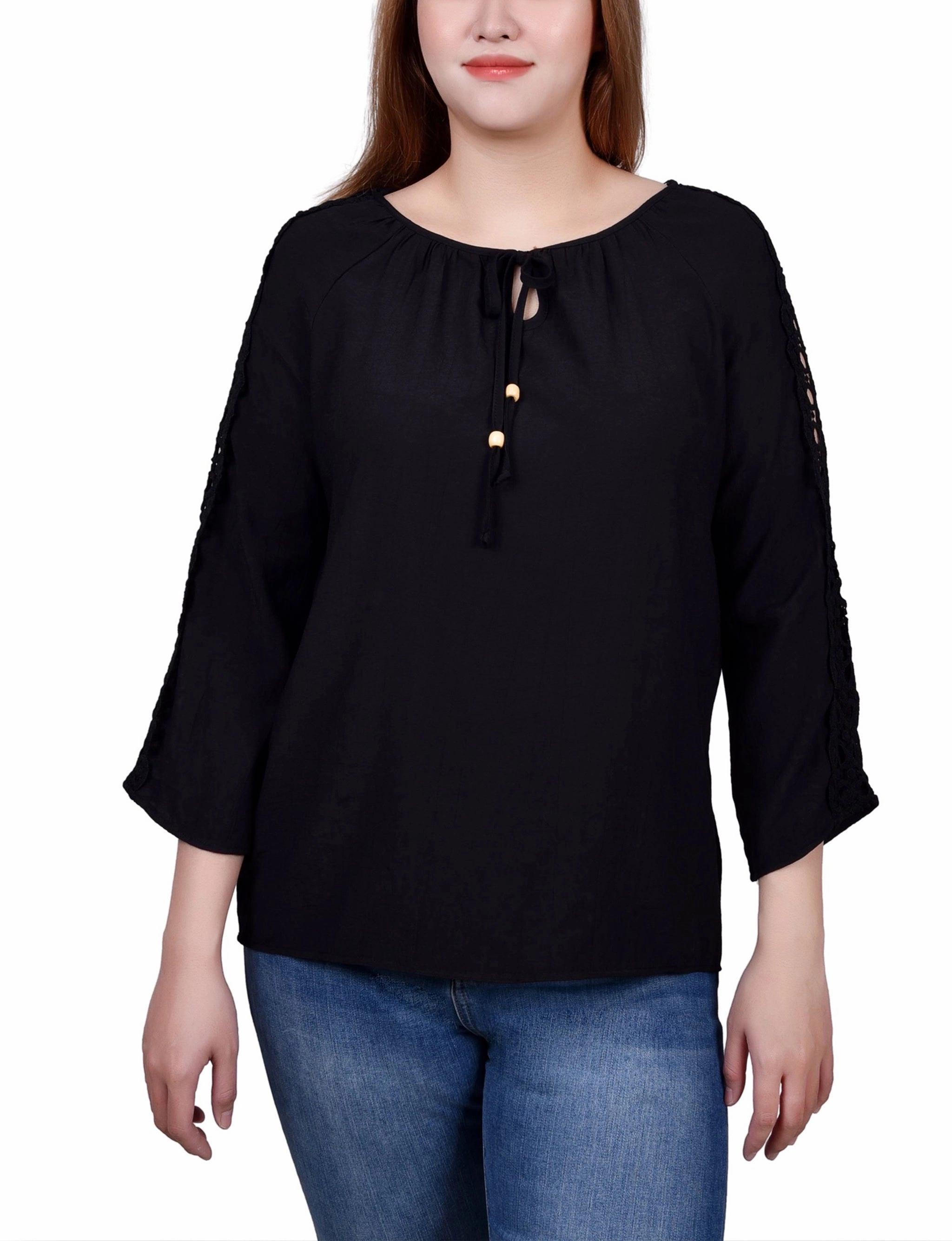 3/4 Sleeve Crochet Detail Blouse Soft Texture Tagless Labeling