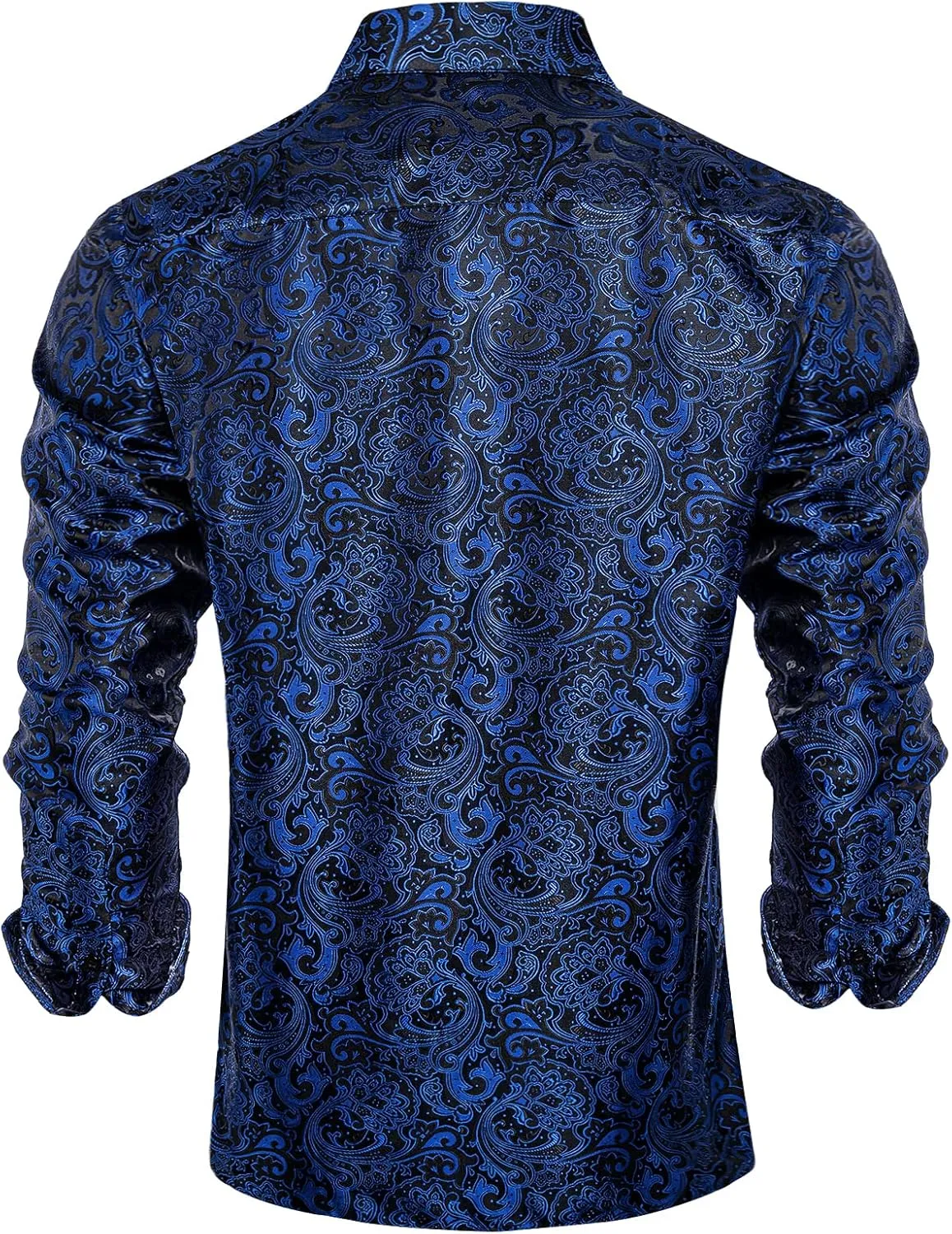 DiBanGu Mens Silk Paisley Dress Shirts,Long Sleeve Button Down Shirt Casual Regular Fit Shirt for Men Wedding Party