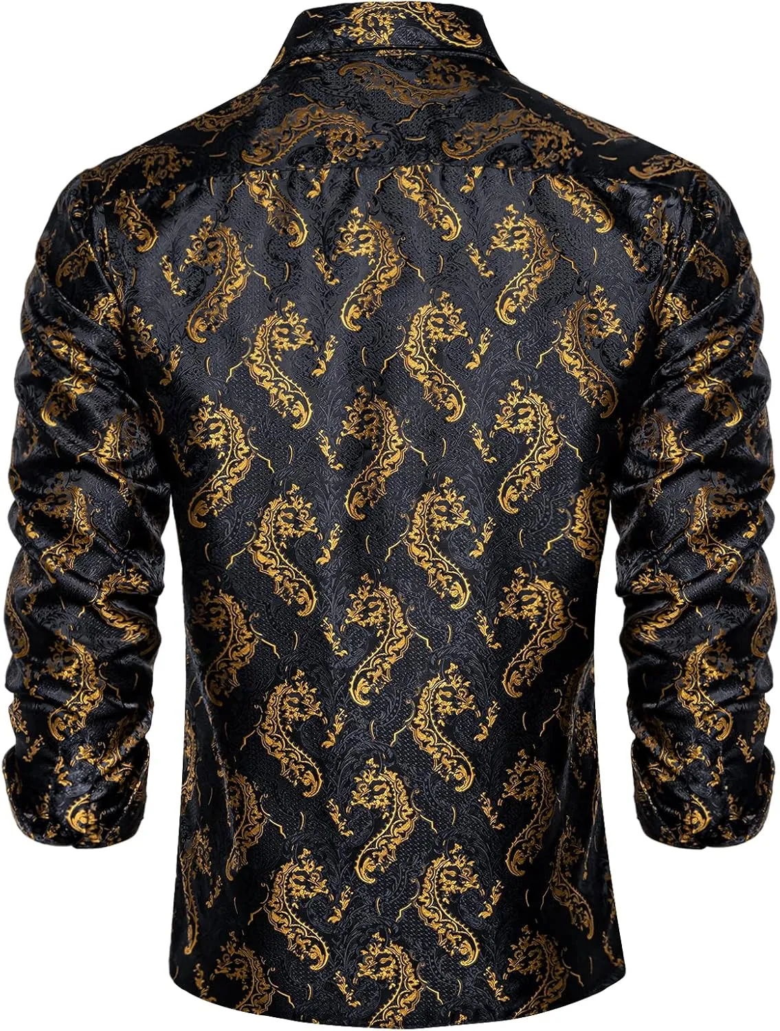 DiBanGu Mens Silk Paisley Dress Shirts,Long Sleeve Button Down Shirt Casual Regular Fit Shirt for Men Wedding Party