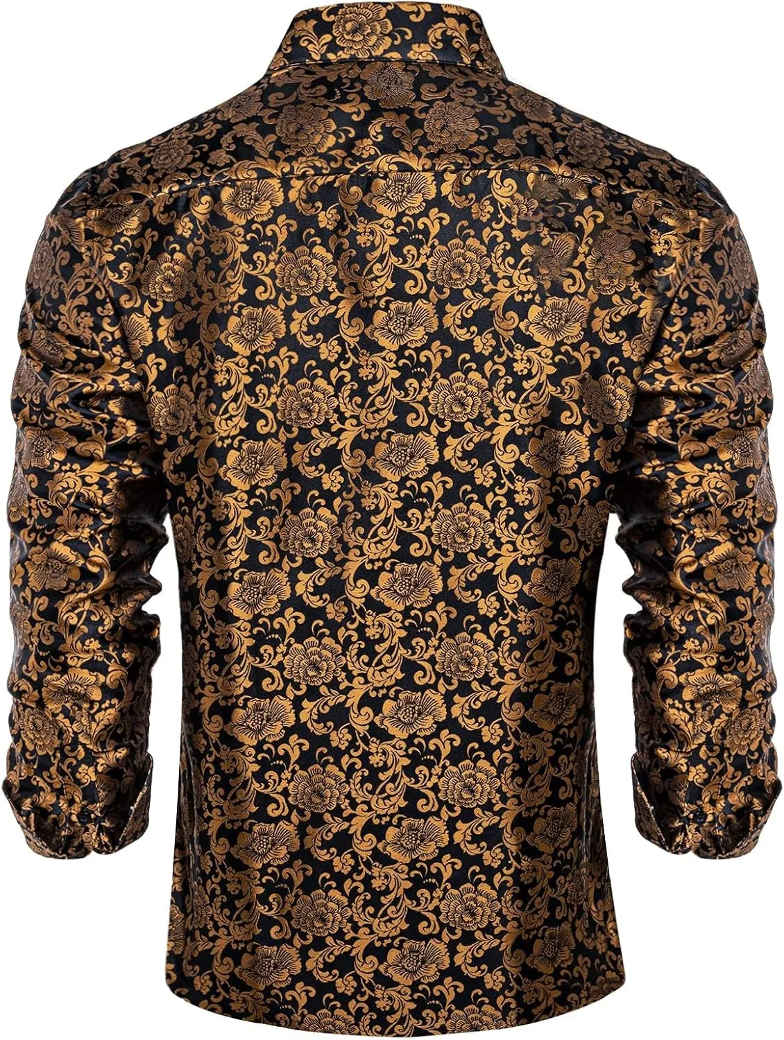 DiBanGu Mens Silk Paisley Dress Shirts,Long Sleeve Button Down Shirt Casual Regular Fit Shirt for Men Wedding Party