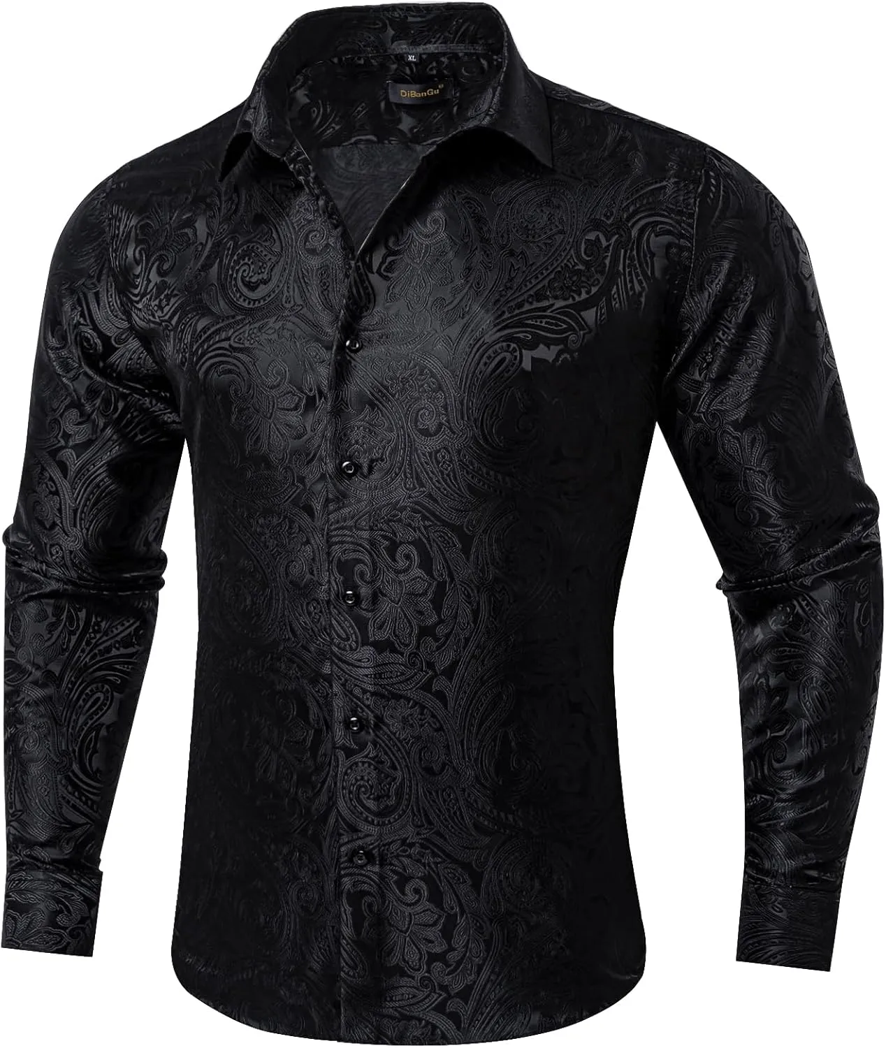 DiBanGu Silk Paisley Dress Shirts for Men Long Sleeve Button Down Shirt Casual Regular Fit Mens Shirts Wedding Party