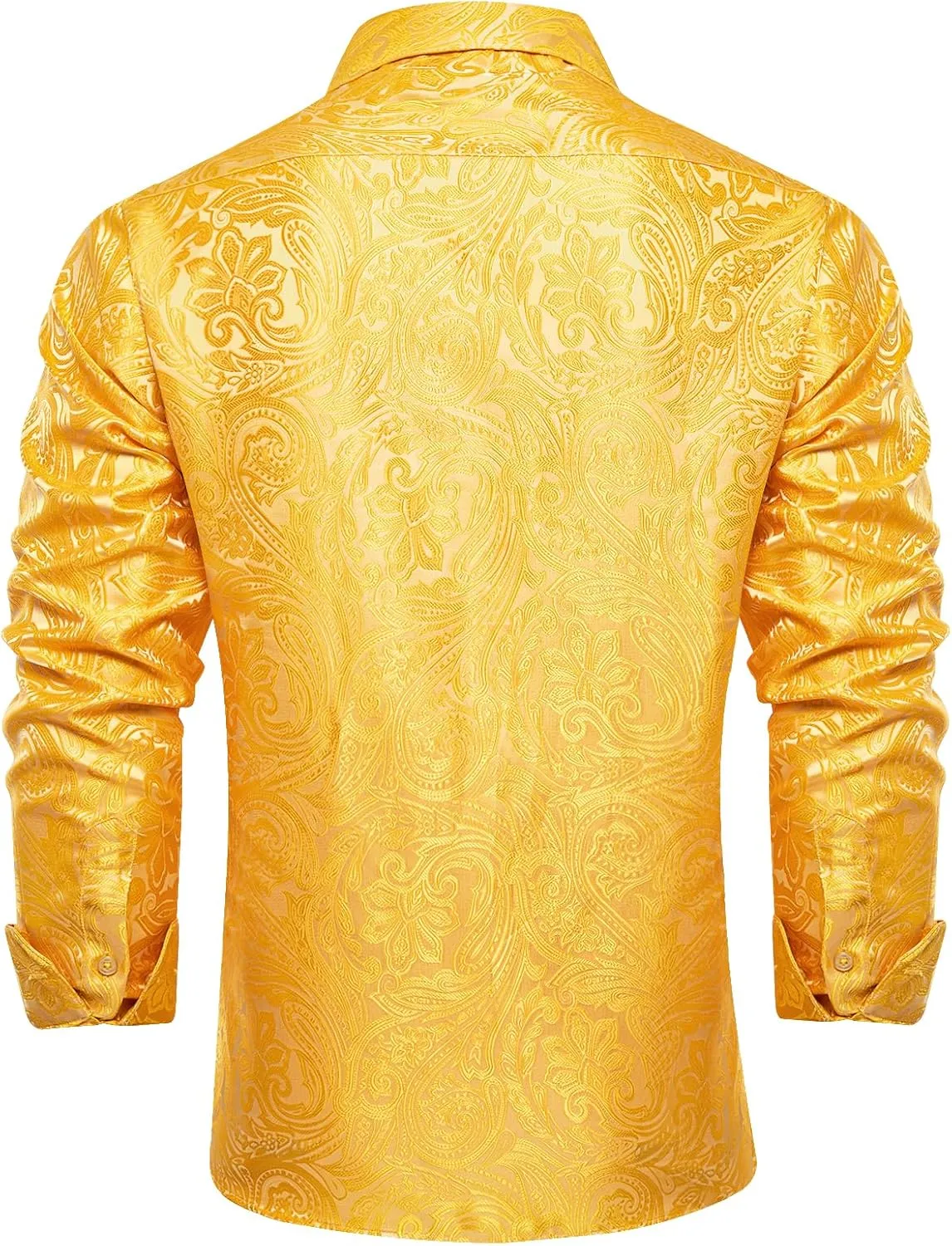DiBanGu Silk Paisley Dress Shirts for Men Long Sleeve Button Down Shirt Casual Regular Fit Mens Shirts Wedding Party