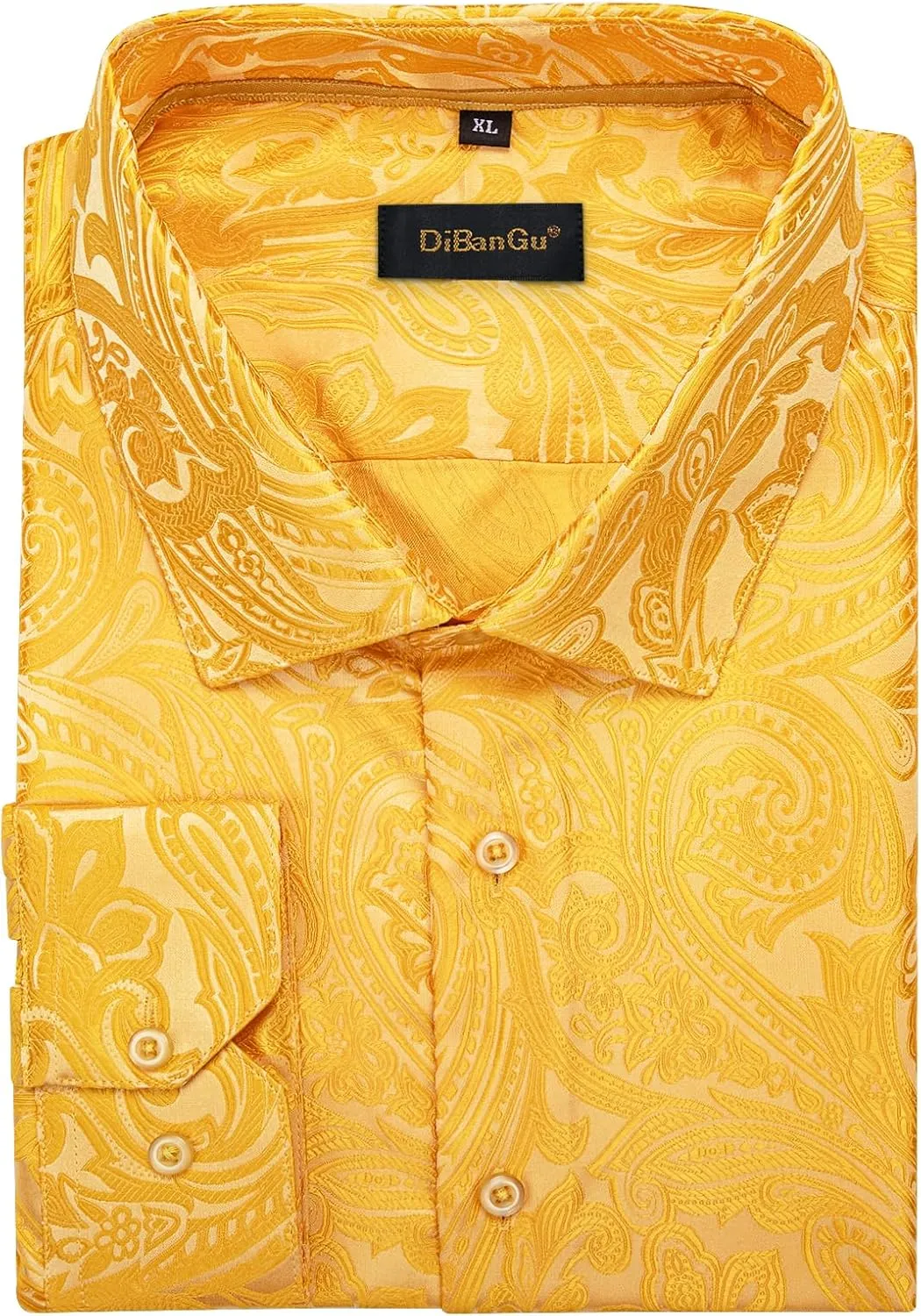 DiBanGu Silk Paisley Dress Shirts for Men Long Sleeve Button Down Shirt Casual Regular Fit Mens Shirts Wedding Party