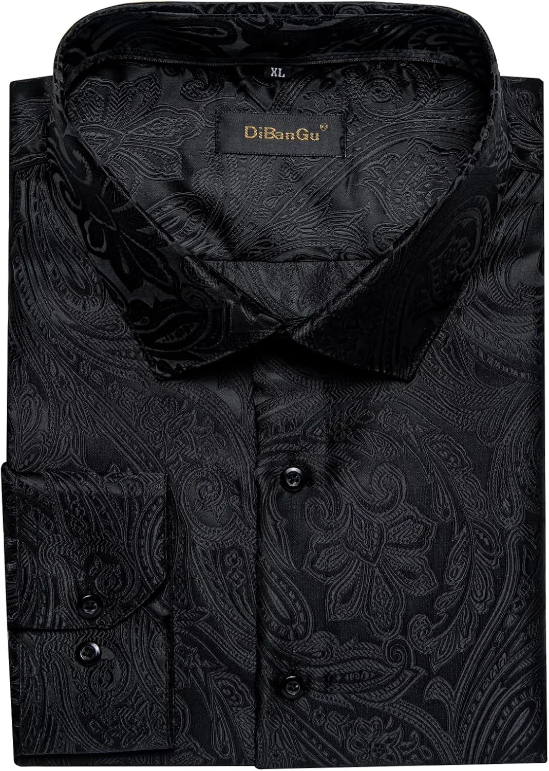 DiBanGu Silk Paisley Dress Shirts for Men Long Sleeve Button Down Shirt Casual Regular Fit Mens Shirts Wedding Party