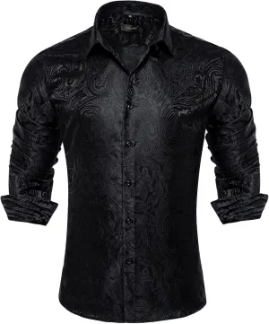 DiBanGu Silk Paisley Dress Shirts for Men Long Sleeve Button Down Shirt Casual Regular Fit Mens Shirts Wedding Party