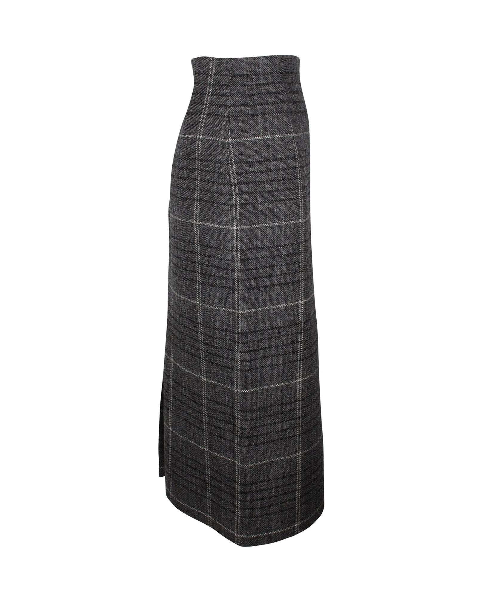 Dior Plaid Pencil Midi Skirt in Grey Wool