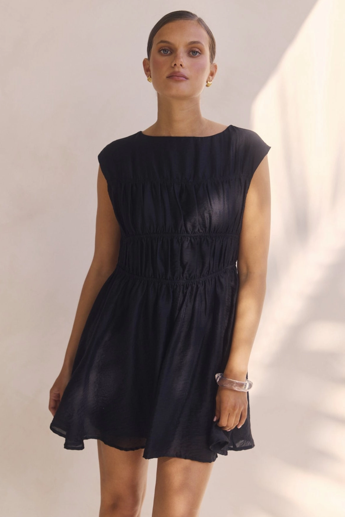 Indra Mini Dress (Black) Shape Hug Empire-Waist