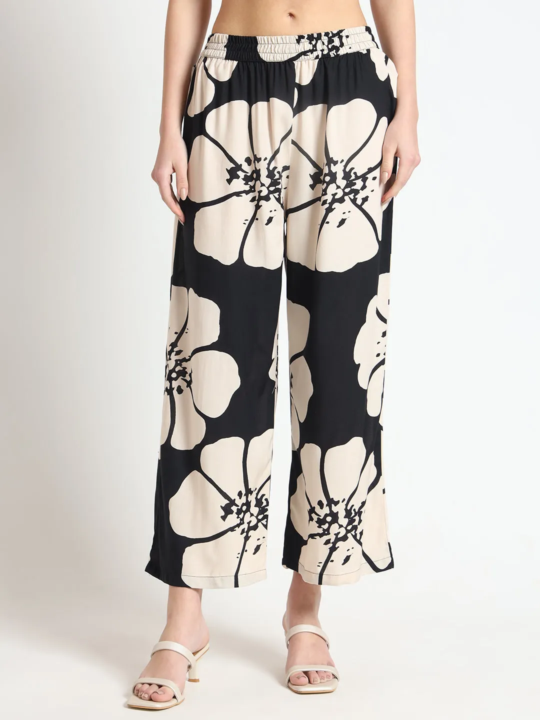 Divena Black Floral Print Rayon Fabric Straight Kurta with Pant
