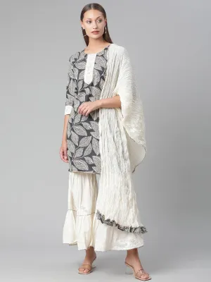 Divena Printred Cotton Kurta Set With Sharara And Dupatta
