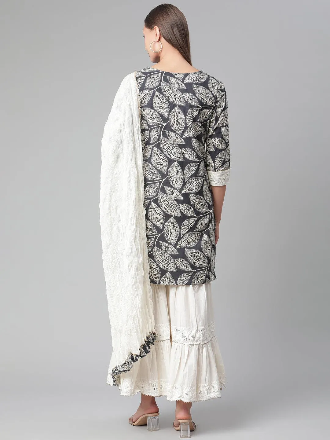 Divena Printred Cotton Kurta Set With Sharara And Dupatta