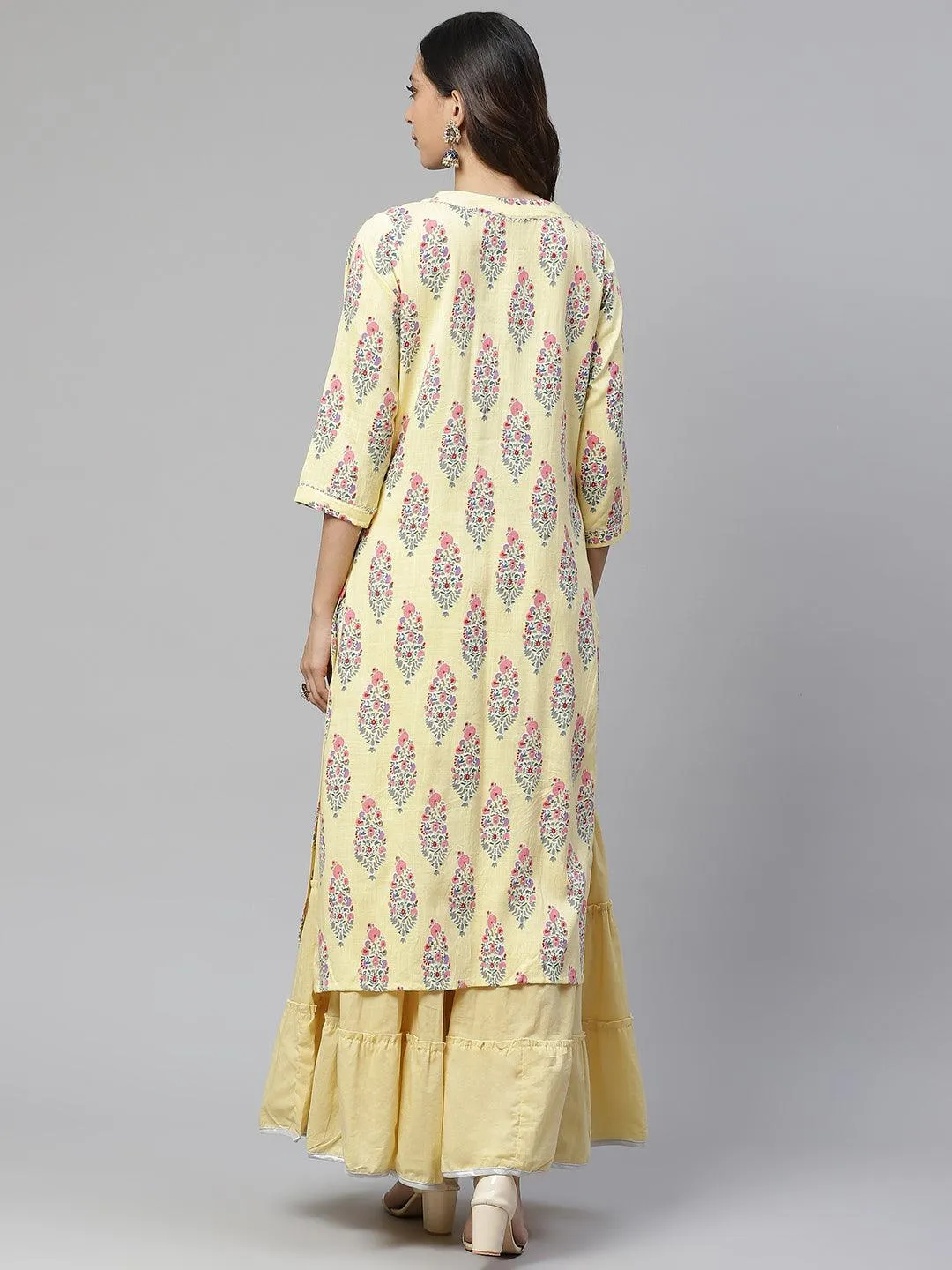 Divena Yellow Rayon Printed Kurti Sharara Set