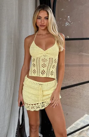Reimagined Classic Timeless Piece Don't Ask Me That Crochet Mini Skirt Lemon