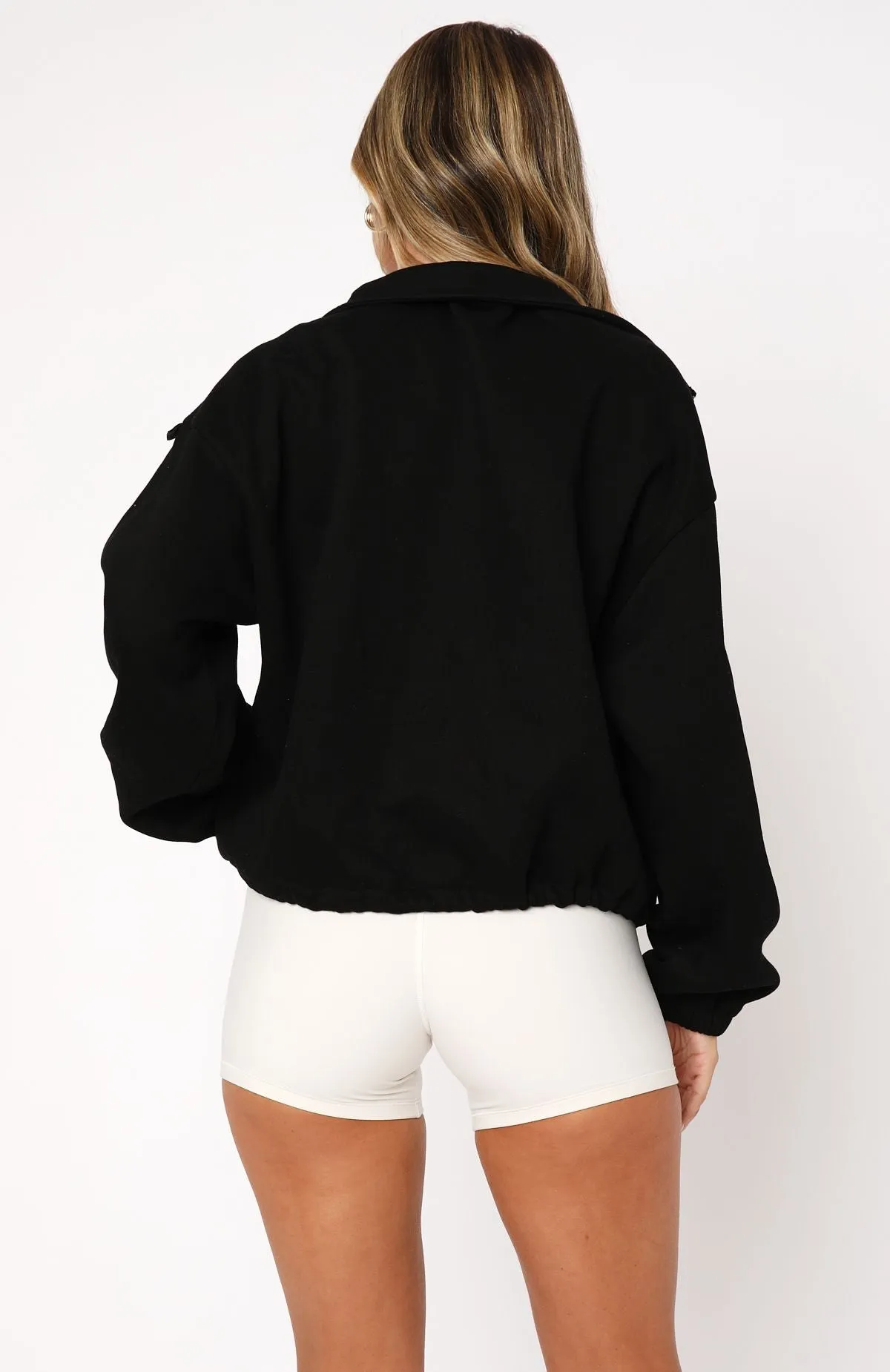 Don't Look Now Zip Front Sweater Black Relaxed Silhouette Non Chafing Edges