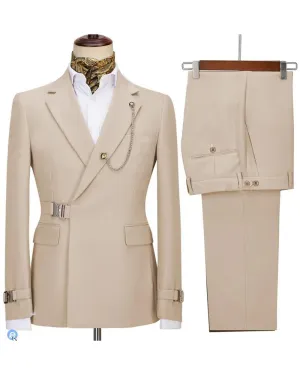 Double Beast Cream Beige Wedding Suit for Men  Jacket Pants CB23631