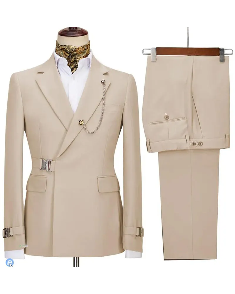 Double Beast Cream Beige Wedding Suit for Men  Jacket Pants CB23631