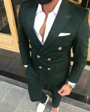 Double Breast 2 Pieces Drak Green Prom Suit for Men ,Fomal Party Dress Suits CB01124