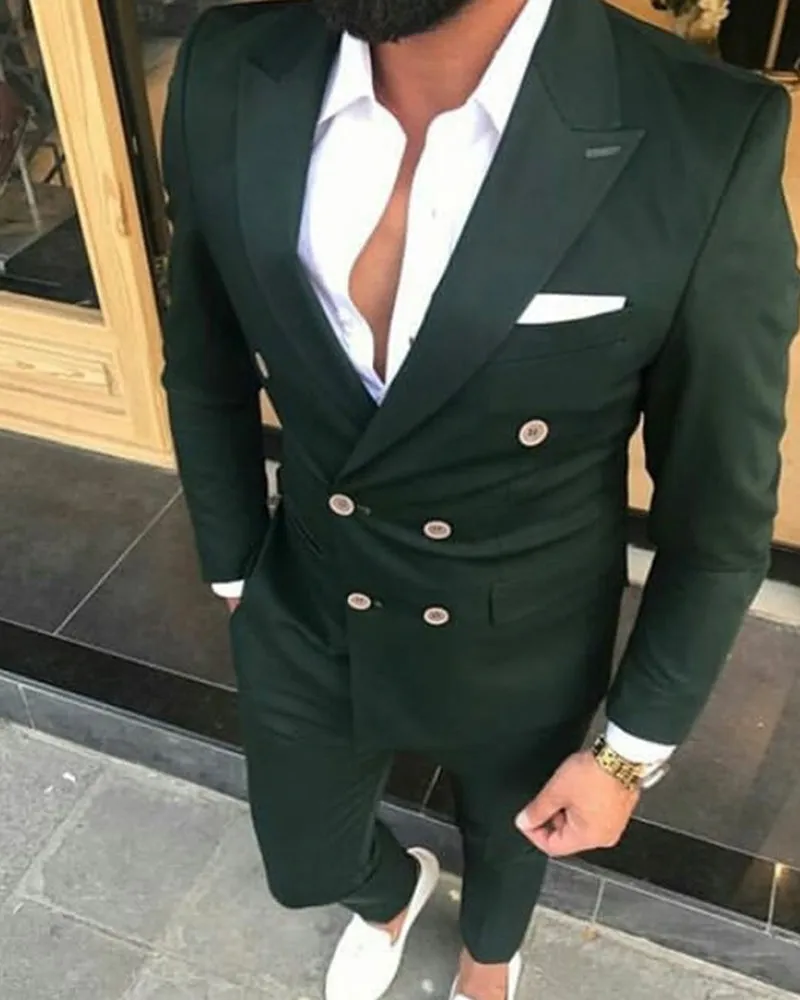 Double Breast 2 Pieces Drak Green Prom Suit for Men ,Fomal Party Dress Suits CB01124