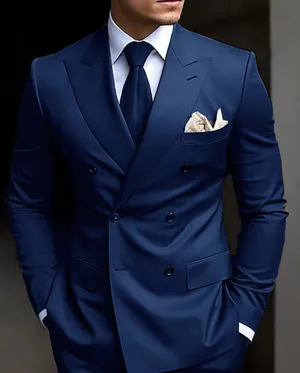 Double Breasted Navy Blue Blazer with pants   Men's Suits 2 Pieces CS4862