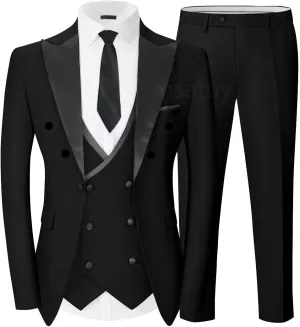 Double Breasted Slim Fit Tuxedos for Men 3 Pieces Suits Sets Double Breasted Suit Man Peak Lapel Blazer Vest Pant