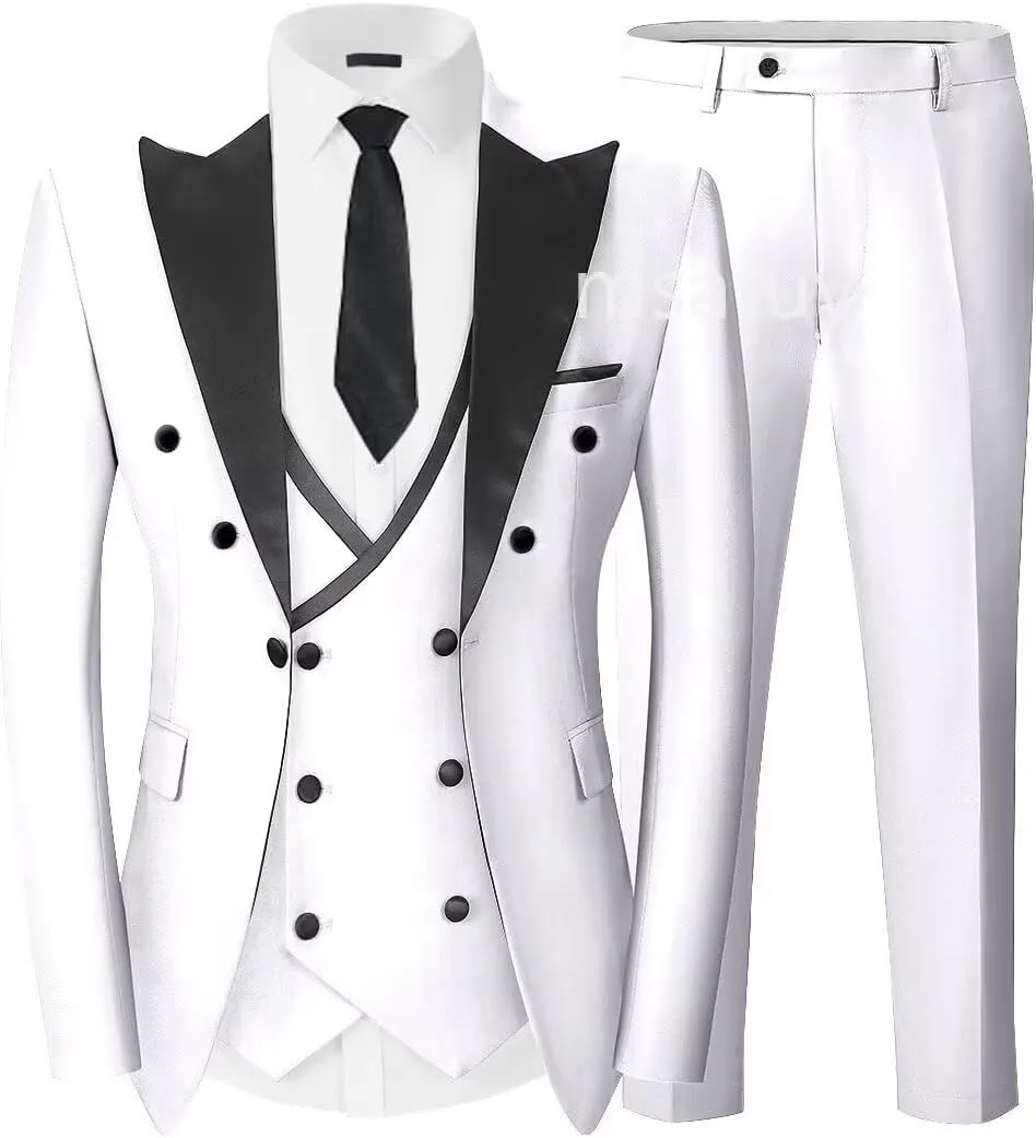 Double Breasted Slim Fit Tuxedos for Men 3 Pieces Suits Sets Double Breasted Suit Man Peak Lapel Blazer Vest Pant