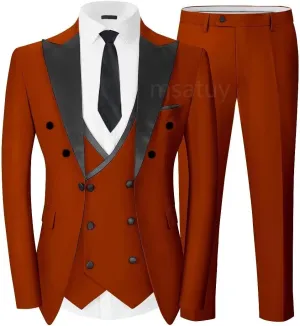 Double Breasted Slim Fit Tuxedos for Men 3 Pieces Suits Sets Double Breasted Suit Man Peak Lapel Blazer Vest Pant