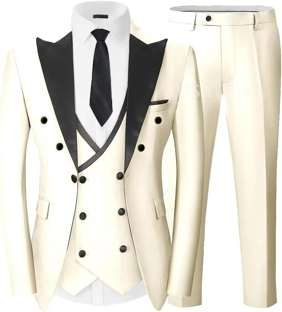 Double Breasted Slim Fit Tuxedos for Men 3 Pieces Suits Sets Double Breasted Suit Man Peak Lapel Blazer Vest Pant