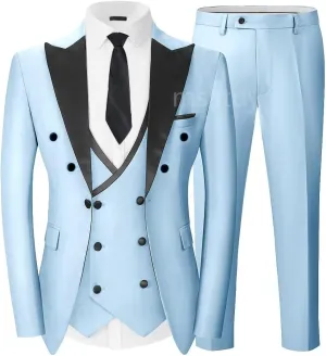 Double Breasted Slim Fit Tuxedos for Men 3 Pieces Suits Sets Double Breasted Suit Man Peak Lapel Blazer Vest Pant