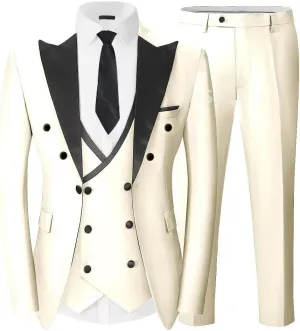 Double Breasted Slim Fit Tuxedos for Men 3 Pieces Suits Sets Double Breasted Suit Man Peak Lapel Blazer Vest Pant